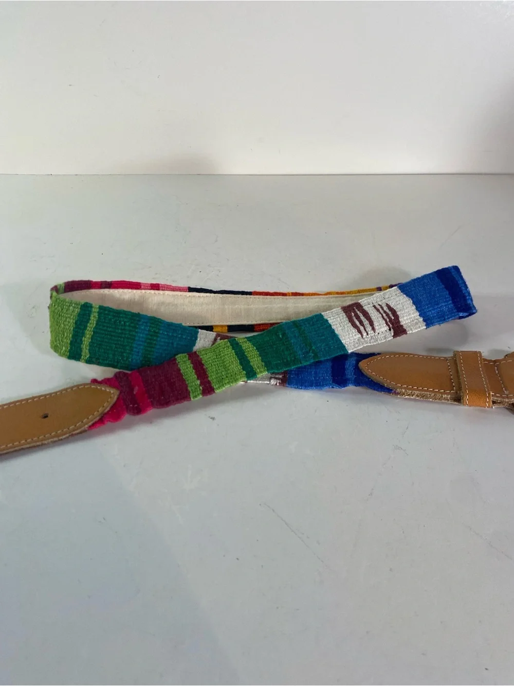 Guatamalan Leather & Colorful Woven Fabric Belt Size Large